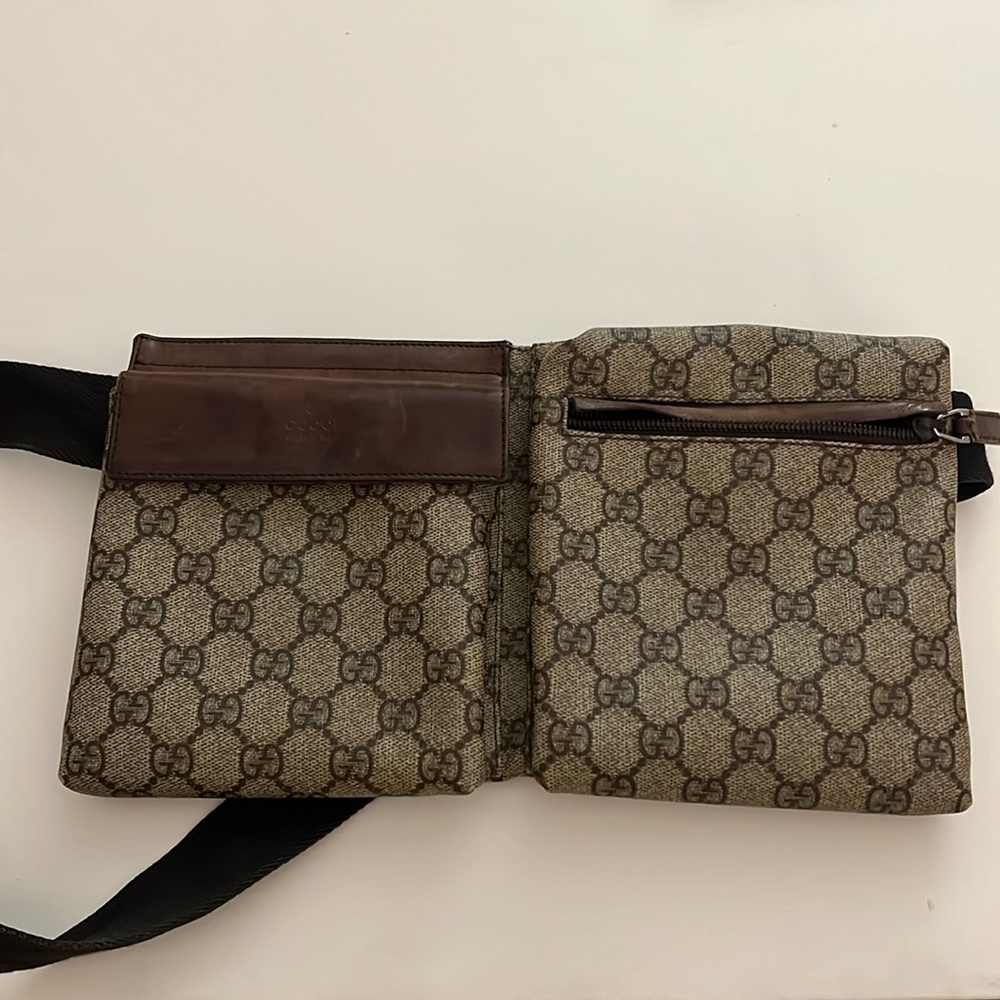Gucci Vintage Double Belt Bag GG Canvas Brown
